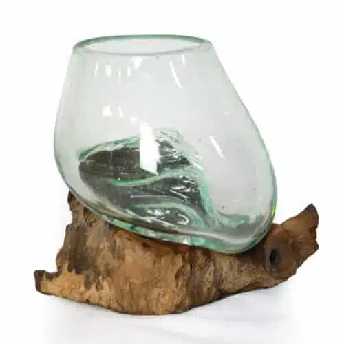 Senyum Glasschale klein: Handgeschmolzen auf Naturwurzel, 12 cm