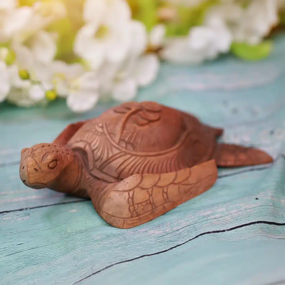 Schildkröte, Blüte auf Rücken, hellbraun, 40cm