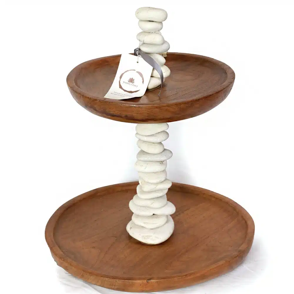 Schale, 2 Etagen, Deko mit weißen Steinen 1 Schale, 2 Etagen, Deko mit weißen Steinen