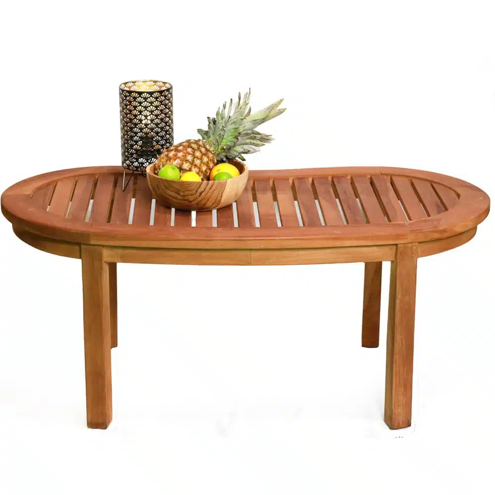 Tisch aus Teakholz, leicht geschwungen (oval), 117x54x50cm Tisch aus Teakholz, leicht geschwungen (oval), 117x54x50cm