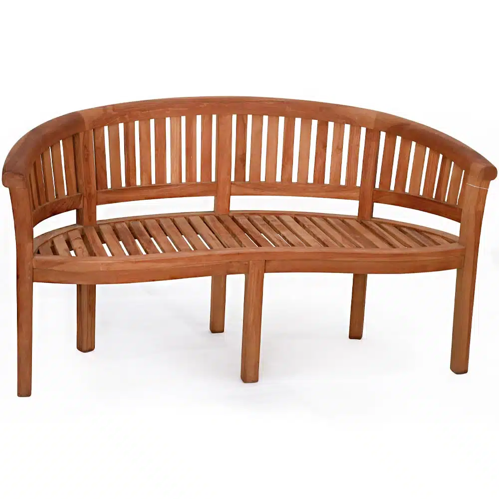 Bank aus Teakholz, geschwungen, 158x64x85cm 1 Bank aus Teakholz, geschwungen, 158x64x85cm