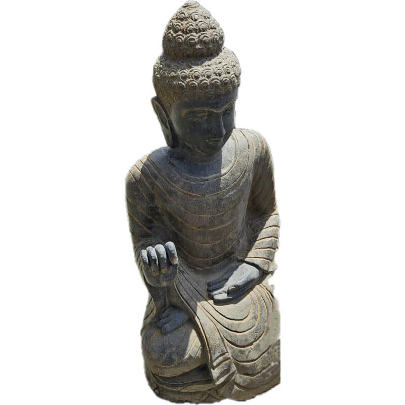 Buddha sitzen, ca. 100cm, gehobene Hand, Riverstone