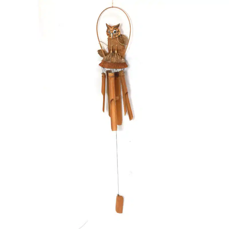 Windspiel aus Bambus mit Eule, 30cm