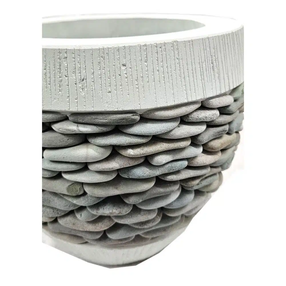 Blumen Übertopf, mit Steinen, grün, 29cm Durchmesser Blumen Übertopf, mit Steinen, grün, 29cm Durchmesser