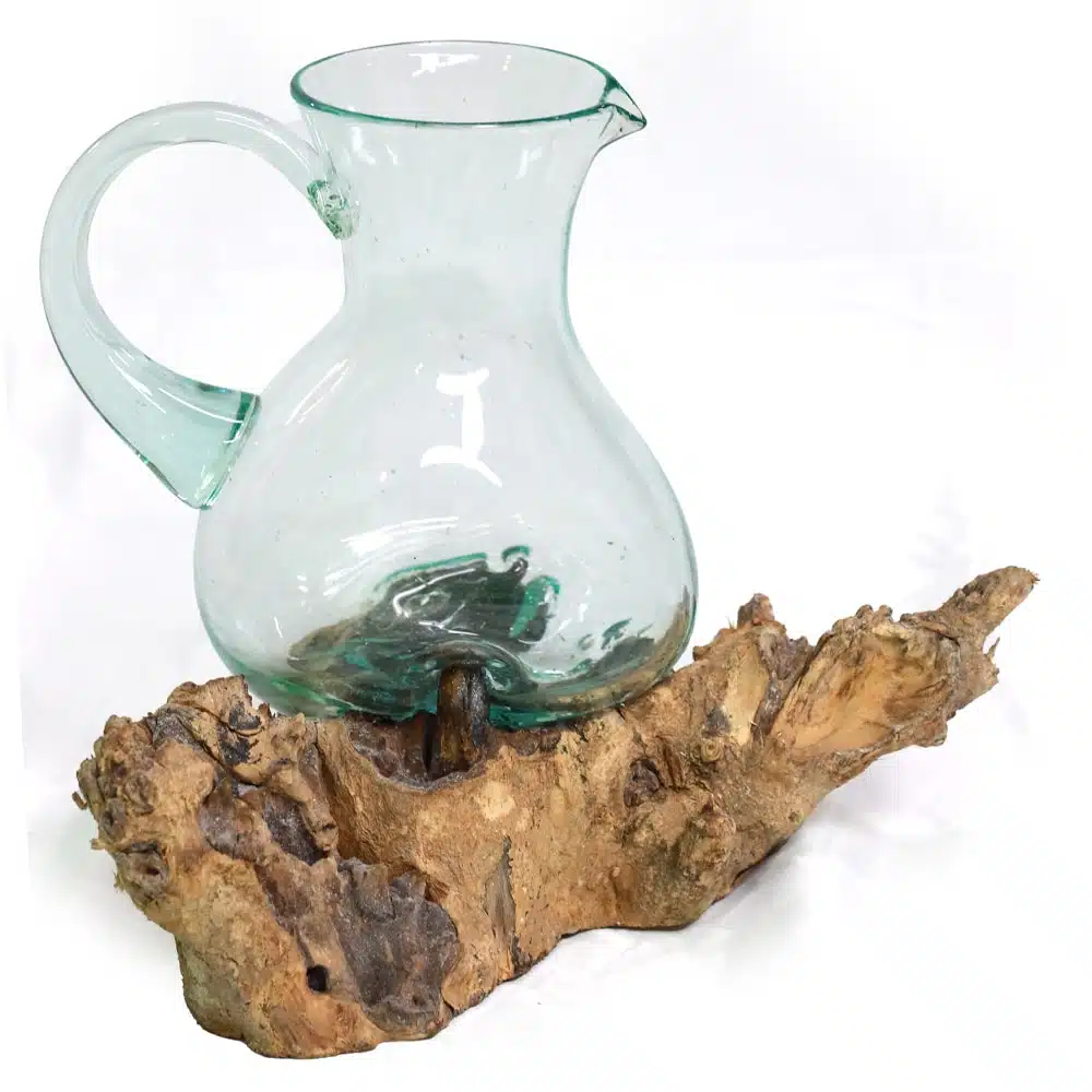 Air Manis Krug: Geschmolzenes Glas auf Wurzelholz, 30 cm hoch