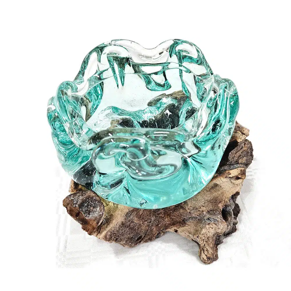 Raos Snackschale: Glasschale auf Wurzelholz 1 Raos Snackschale: Glasschale auf Wurzelholz