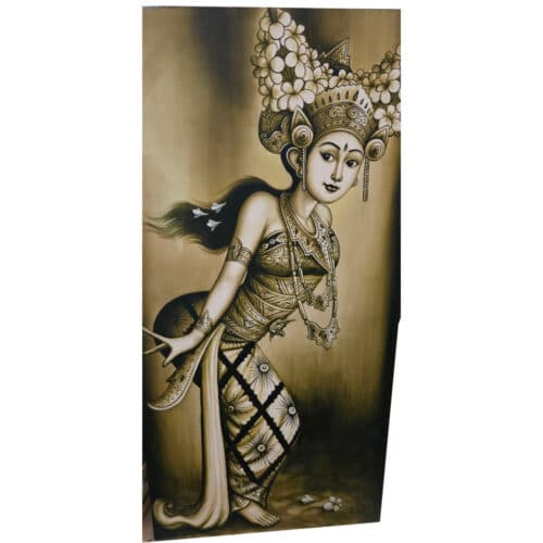 Tari Legong Wandbild: handgemalt auf Samt, Effektlack, 60 x 120 cm