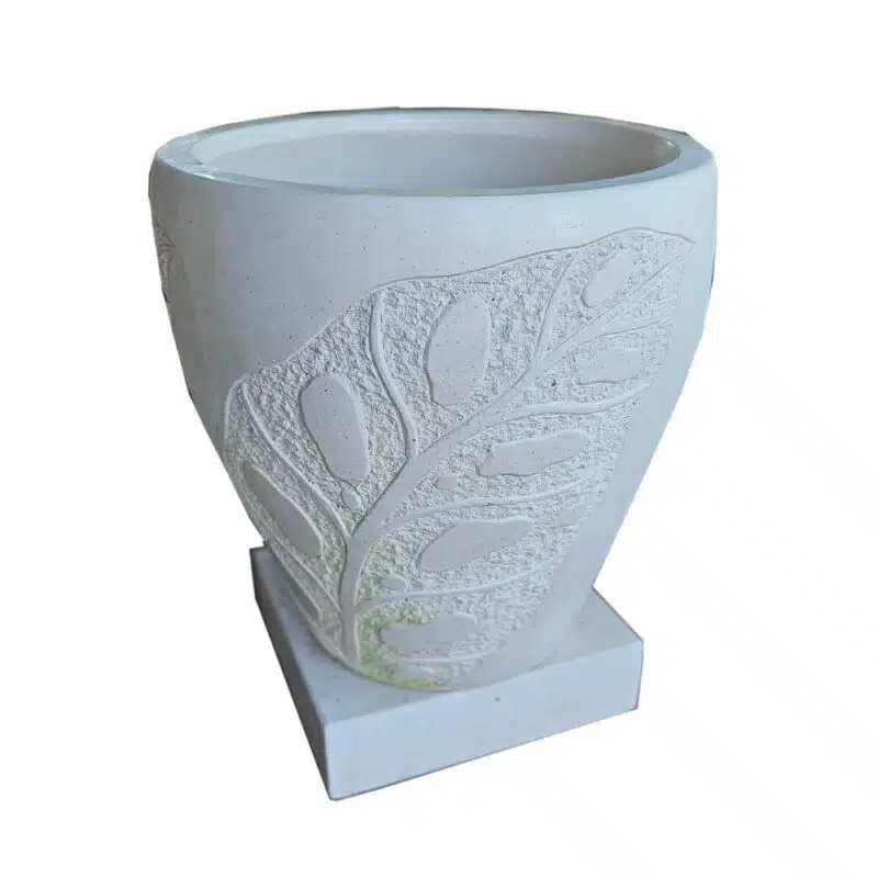 Dauh Übertopf: Pflanzkübel mit handgearbeitetem Blattrelief, 60 cm