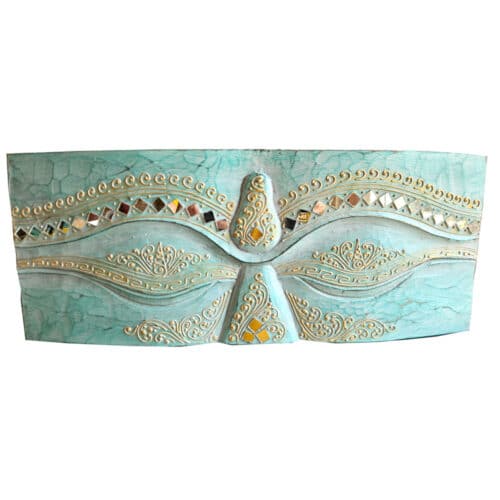 Matajiwa Buddha-Augen aus Albesia, türkis mit Mosaik, 50 × 20 cm