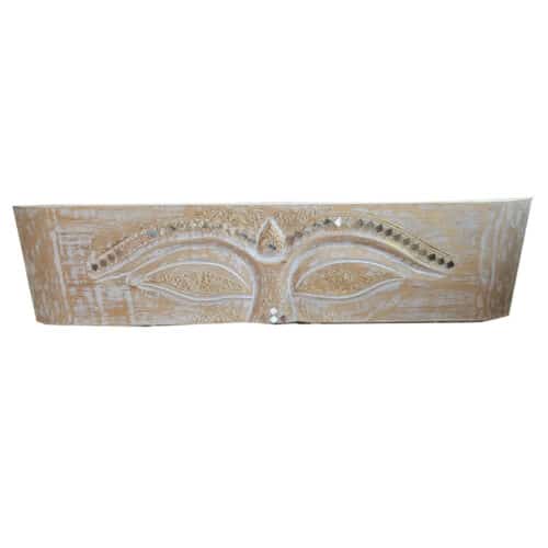 Matajiwa Buddha-Augen aus Albesia, white-washed, 60 × 20 cm