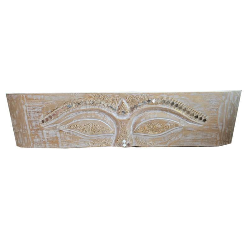 Matajiwa Buddha-Augen aus Albesia, white-washed, 60 × 20 cm
