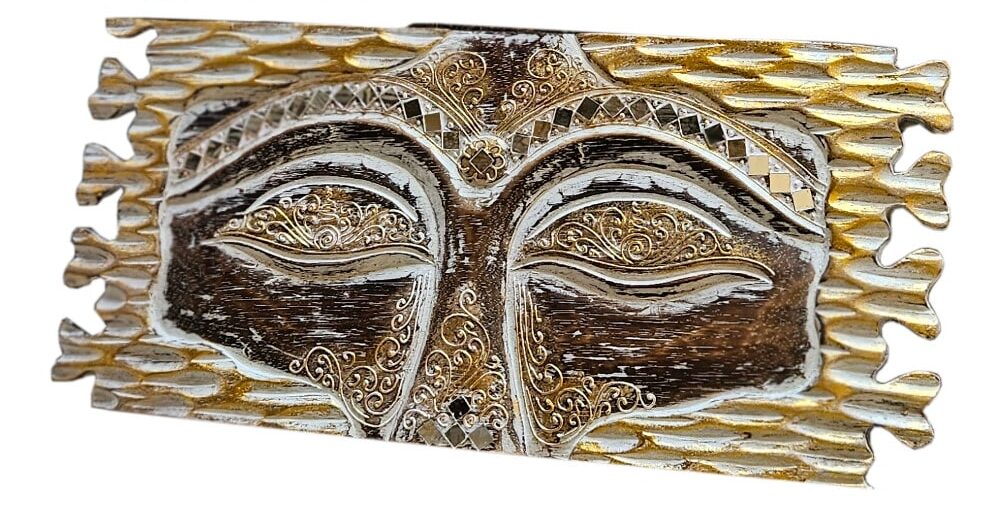 Matajiwa Buddha-Augen mit gelbgoldener Struktur und Mosaik, 40 × 20 cm