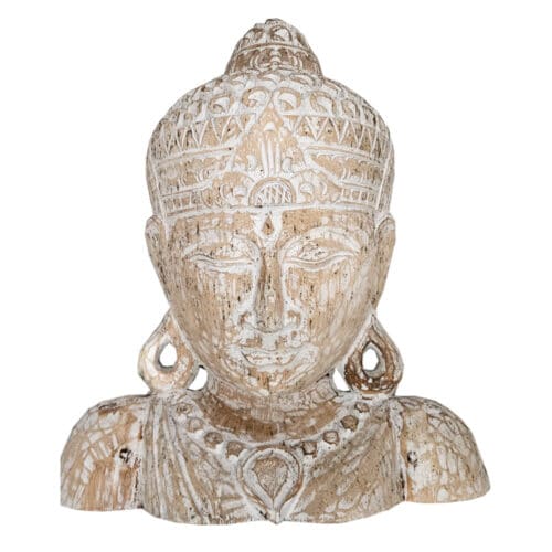 Sinar Buddha-Schulter aus Albesia, white-washed, 40 cm