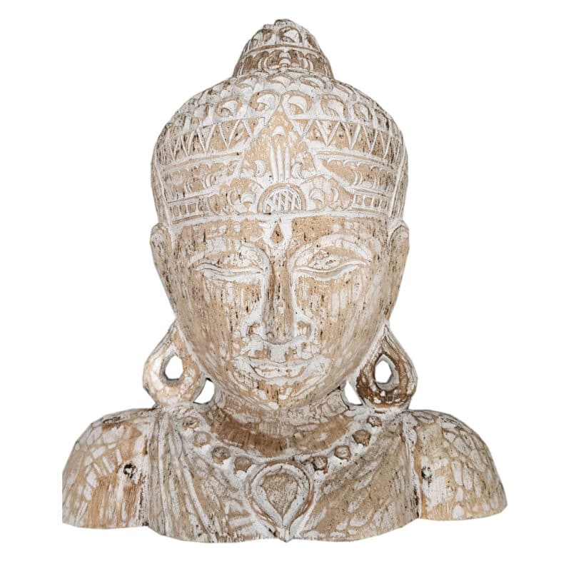 Sinar Buddha-Schulter aus Albesia, white-washed, 40 cm