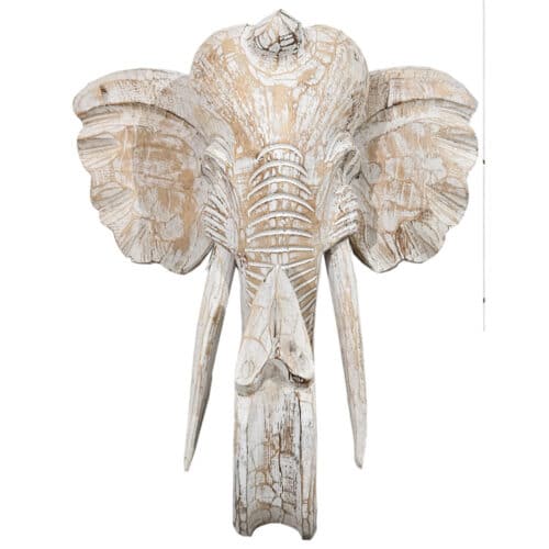 Gajah Elefanten-Wandmaske aus Albesia, white-washed, 50 cm