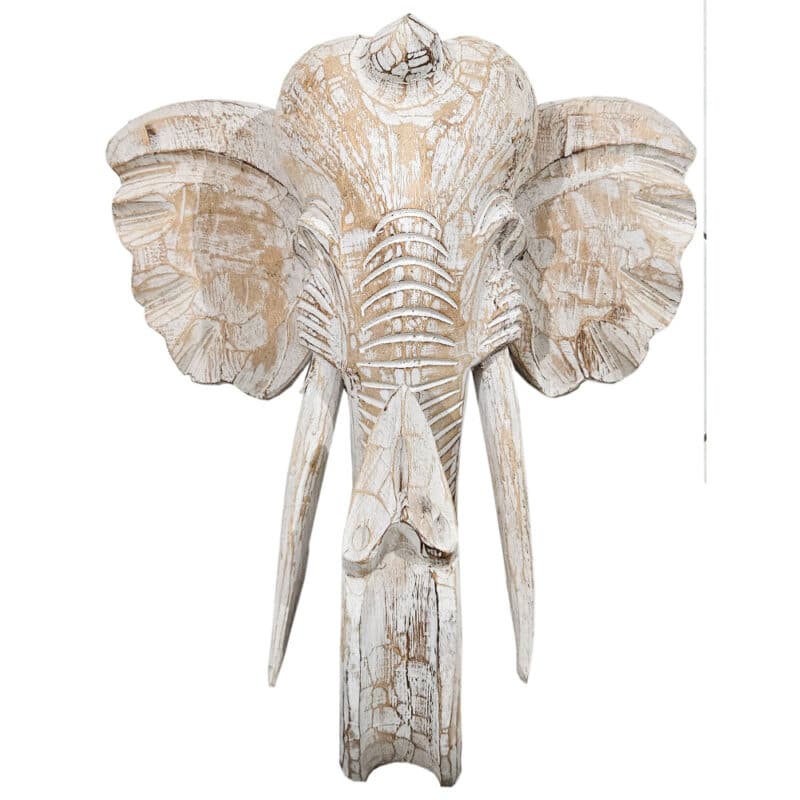 Gajah Elefanten-Wandmaske aus Albesia, white-washed, 50 cm