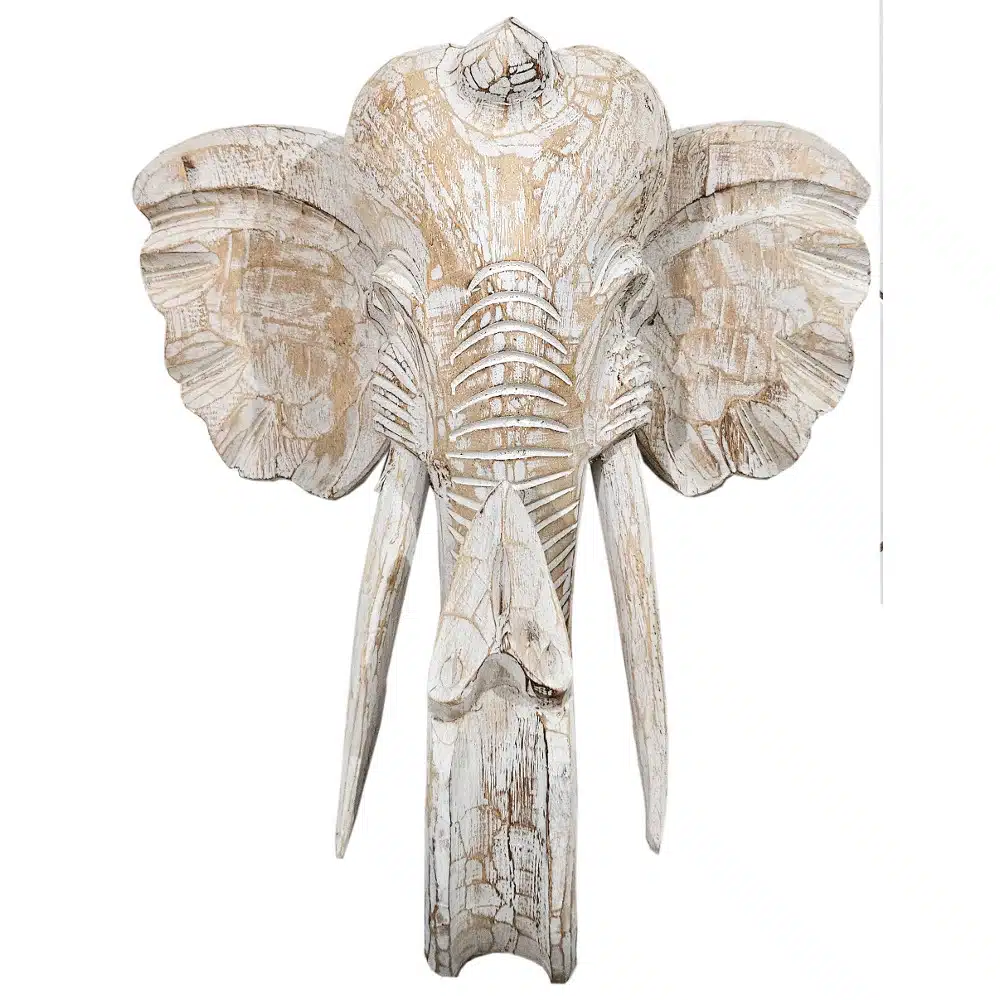 Gajah Elefanten-Wandmaske aus Albesia, whitewashed, 50 cm 1 Gajah Elefanten-Wandmaske aus Albesia, white-washed, 50 cm