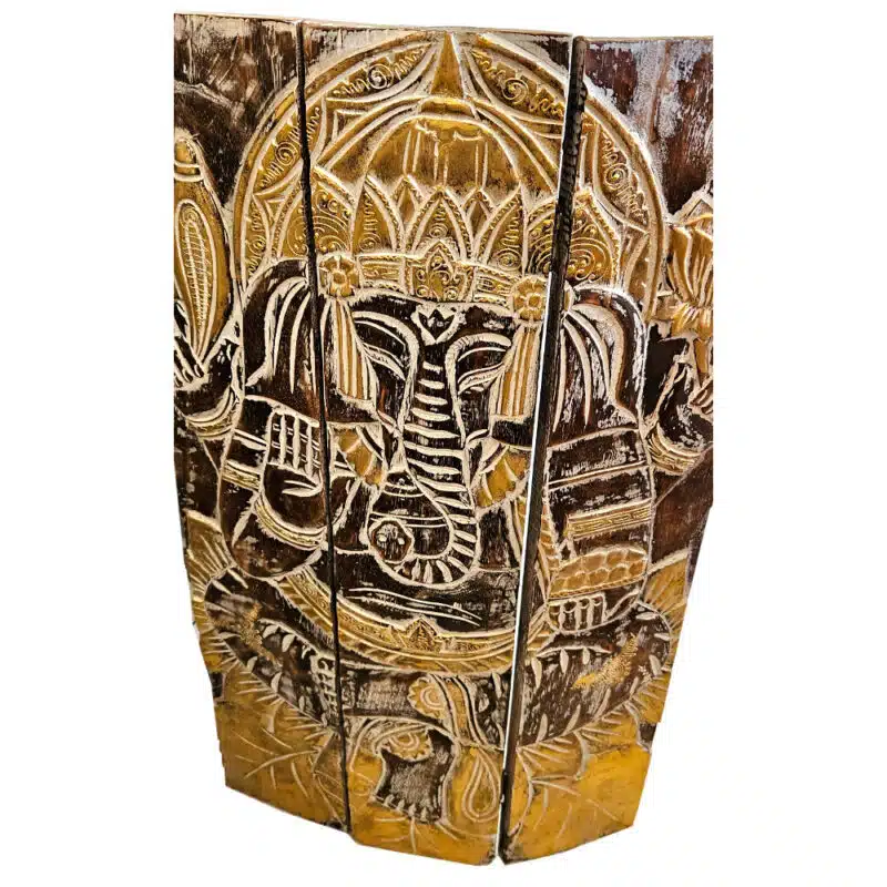 Ganesha Triptychon aus Albesia, klappbar, 100 x 60 cm
