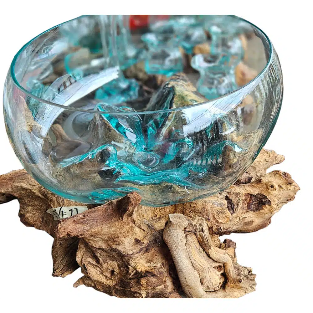 Segar Obstschale Gigant: Glasschale auf Wurzelholz, 40 cm