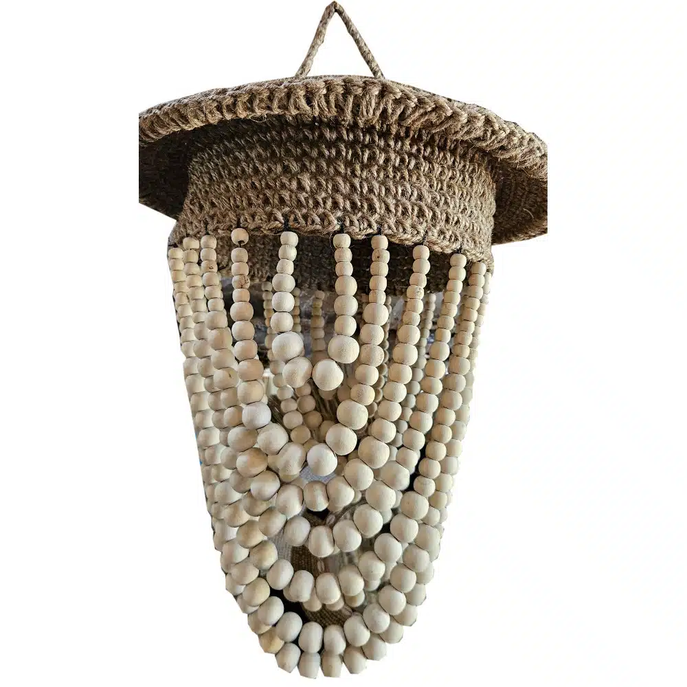 Jiwa Lampenschirm aus Bananenfasern und Holzperlen