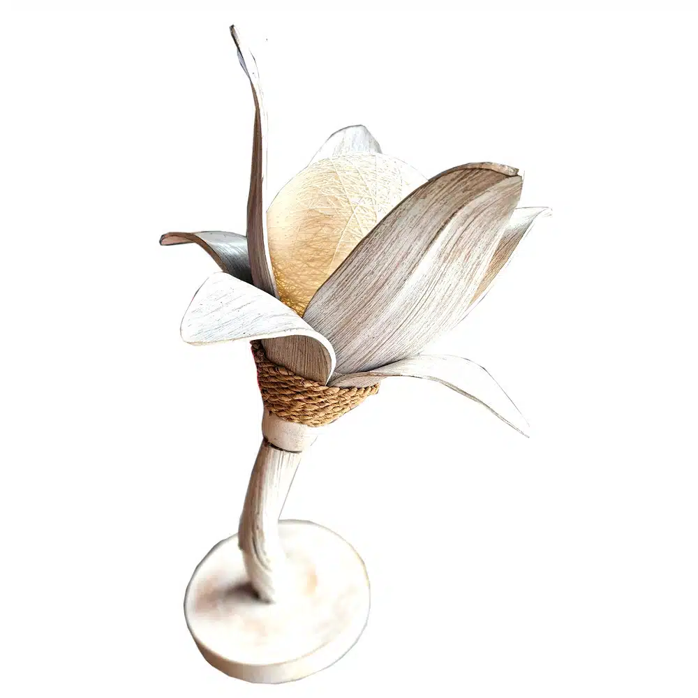 Sari Nachttischlampe aus Bananenblättern, weiß