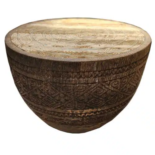 Ukiran Palmenholz-Tisch mit geschnitzter Teakholzplatte, Ø 60cm