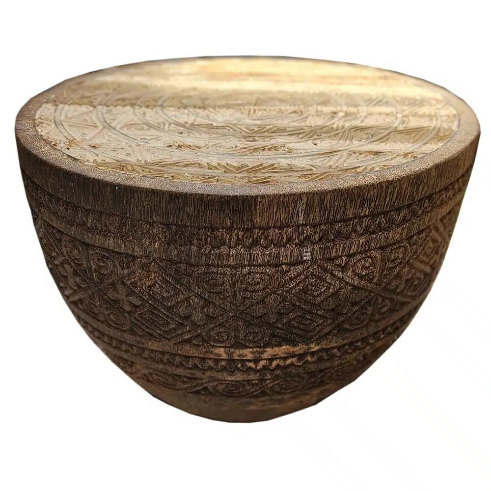 Ukiran Palmenholz-Tisch mit geschnitzter Teakholzplatte, Ø 60cm
