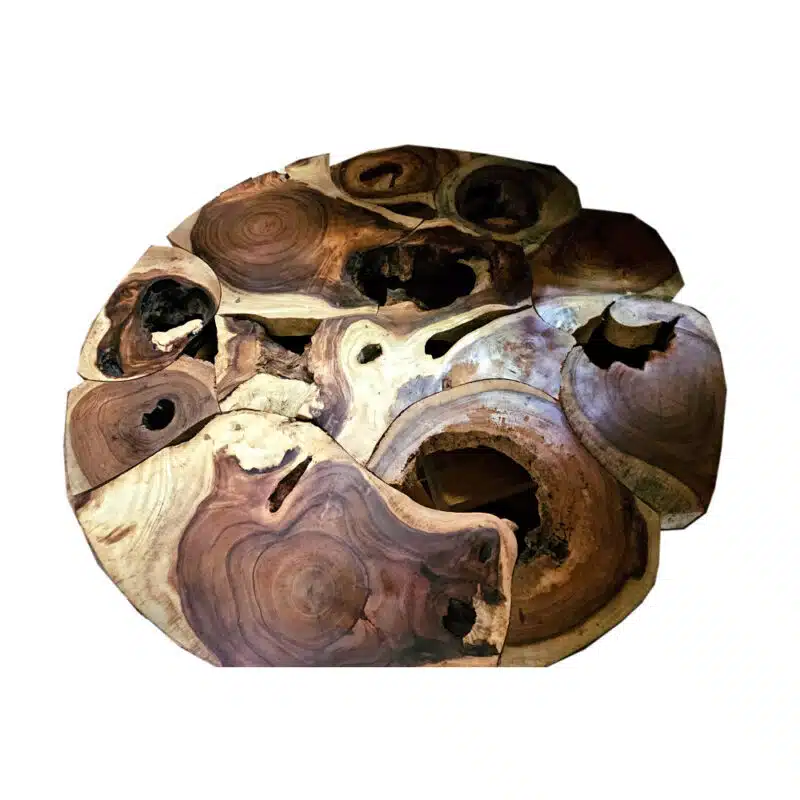 Kayon Esstisch aus Suarholz, 120 cm, Baumscheibe auf Holzfuß