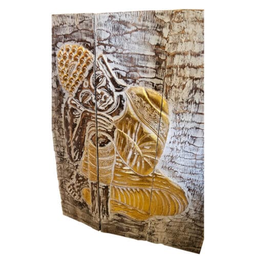 Mendengar Buddha Wandbild: 3-fach klappbar aus Albesia, ca. 100 x 70 cm