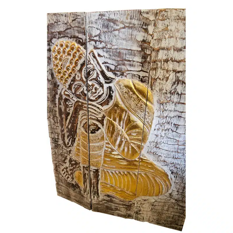 Mendengar Buddha Wandbild: 3-fach klappbar aus Albesia, ca. 100 x 70 cm