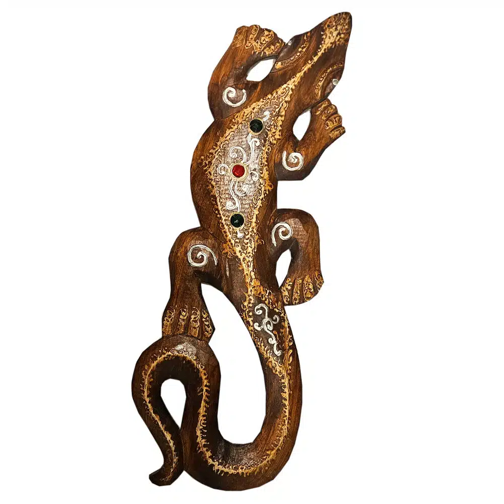 Cicak Wanddeko Gecko: handgeschnitztes Albesia, 40 cm