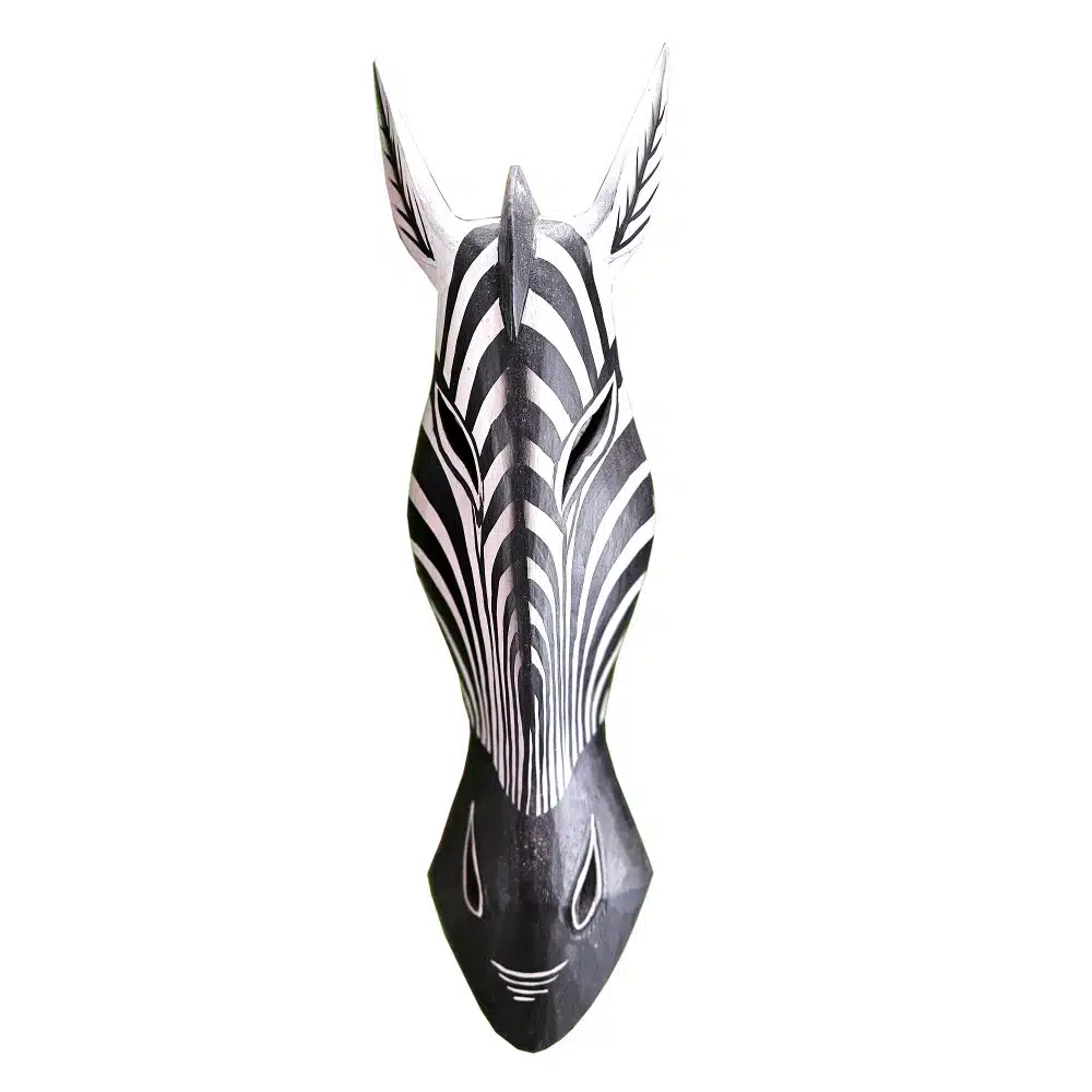 Zebra Wandmaske: handgeschnitztes Albesia, schwarz-weiß, 60 cm
