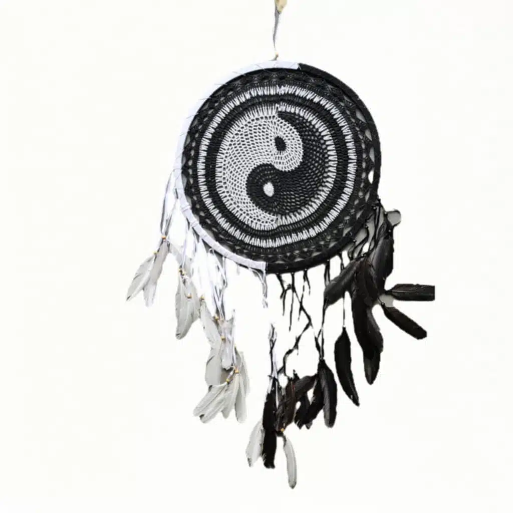 Penjaga Mimpi Traumfänger Yin & Yang aus Baumwolle, 115 cm, Ø 50 cm