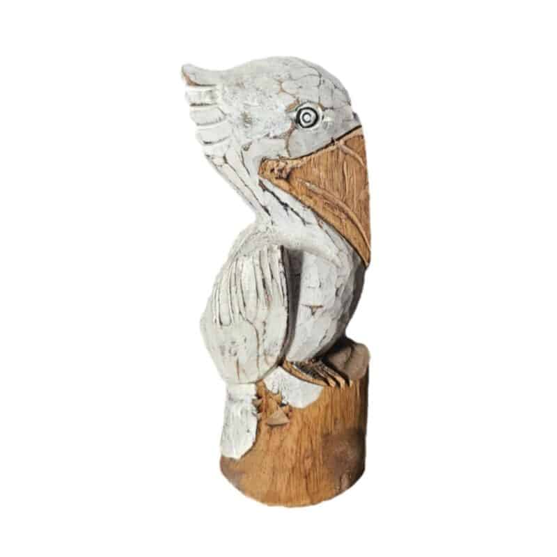 Pelikanfigur aus Albesia-Holz, handbemalt, 25 cm