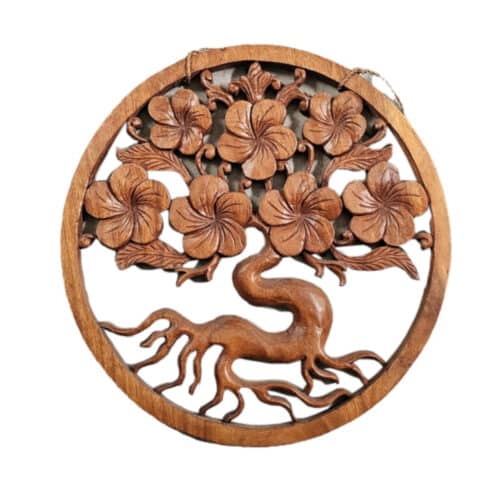 Jepun Wandrelief „Frangipani-Baum“, Suar-Holz, Ø 30 cm