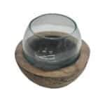 Banyu Rindu Glasschale: Mundgeblasenes Recyclingglas auf Naturholz, Ø 10,5 cm