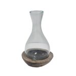 Banyu Giri Karaffe: Mundgeblasenes Recyclingglas auf Naturholz, Höhe 33 cm