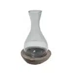 Banyu Giri Karaffe: Mundgeblasenes Recyclingglas auf Naturholz, Höhe 33 cm