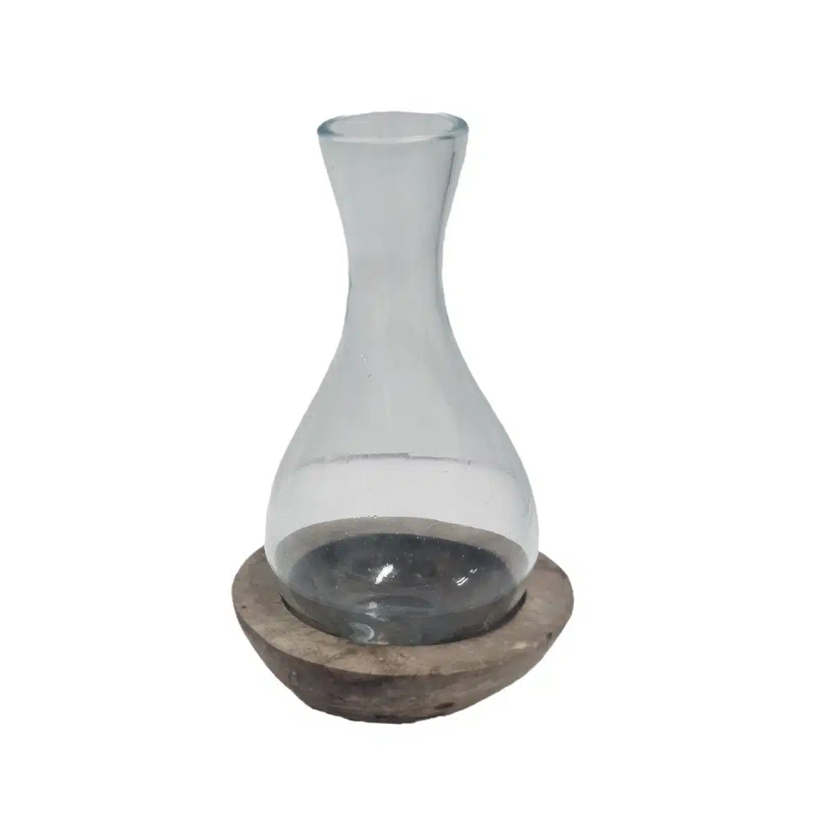 Banyu Giri Karaffe: Mundgeblasenes Recyclingglas auf Naturholz, Höhe 33 cm