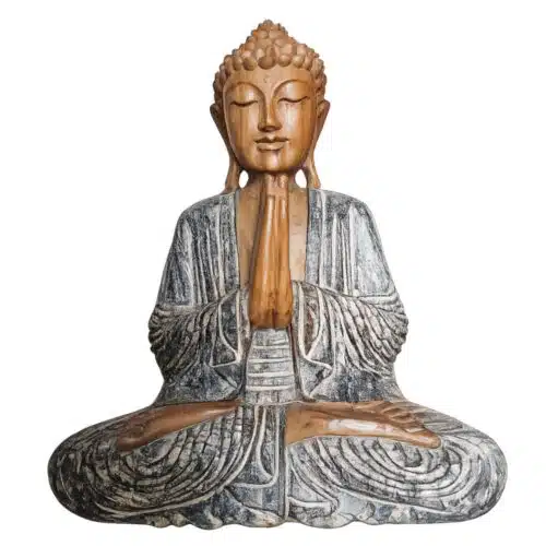 Anjali Buddha-Skulptur aus Holz - betende Haltung