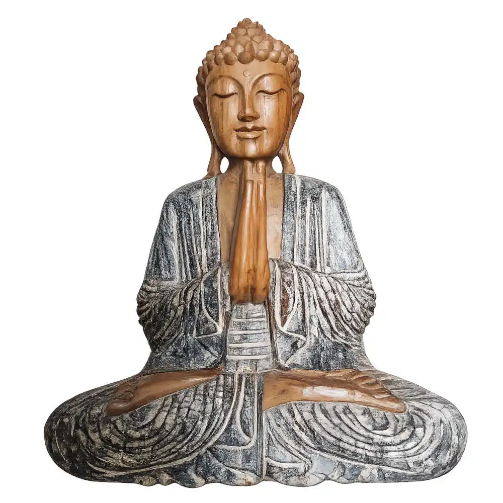 Anjali Buddha-Skulptur aus Holz - betende Haltung
