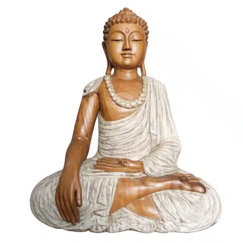Bhumi Sparsha Buddha-Skulptur aus Holz