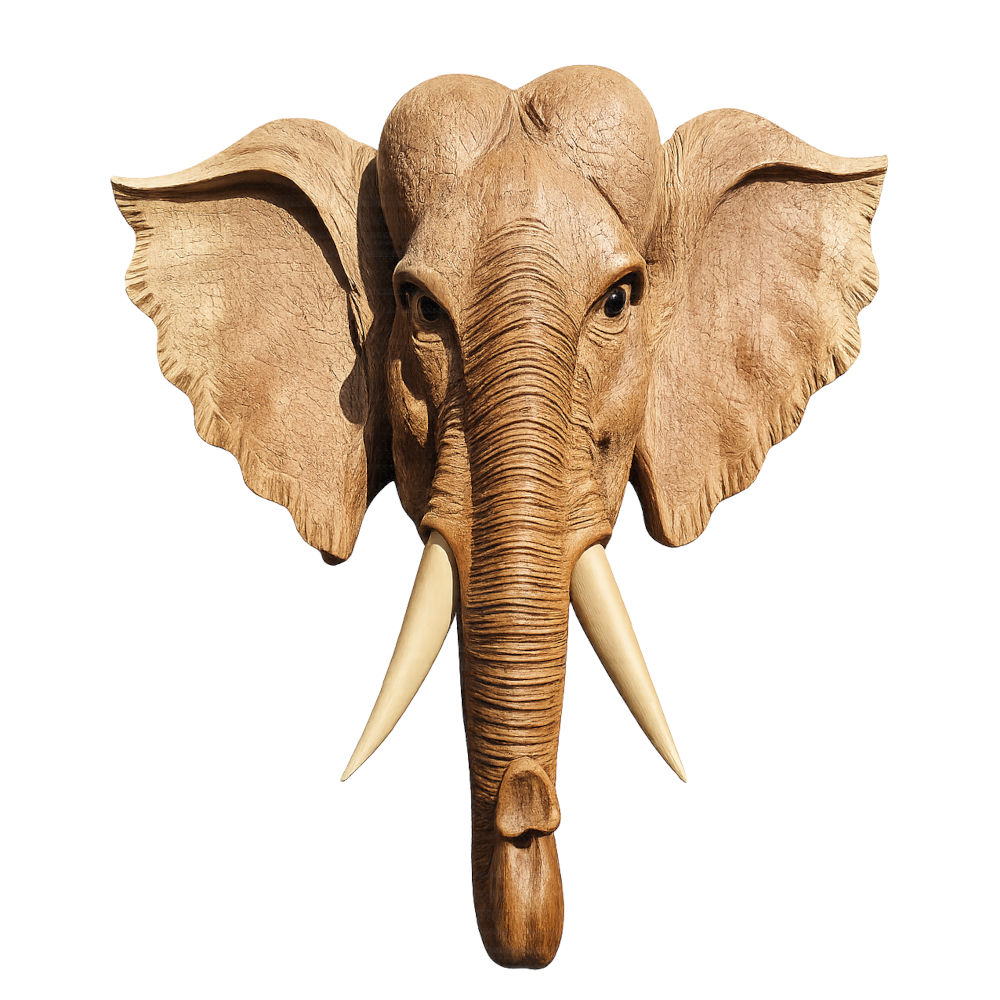 Gajah Kepala Elefanten-Wandmaske aus Holz, handgeschnitzt, 60 cm 1 Elefantenmaske aus Holz