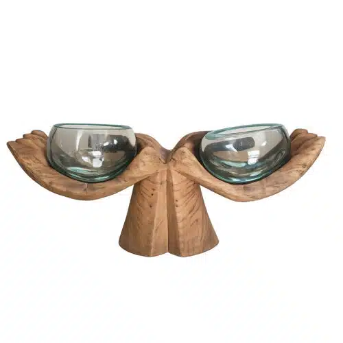 Garuda Doppelschale aus Holz mit Glas - obenansicht