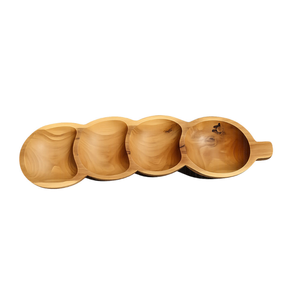 Madura 4er Servierschale aus Holz mit Griff, 42 cm 1 Schale fuer Erdnuesse - 4fach