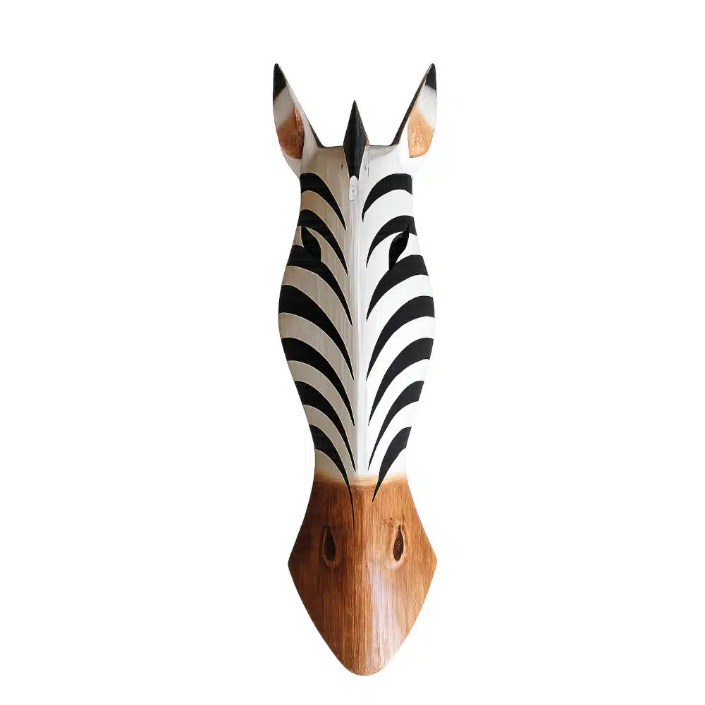 Zebra Wandmaske: handgeschnitztes Albesia, braun-weiß, 50 cm 1 Zebra Maske braun-weiss