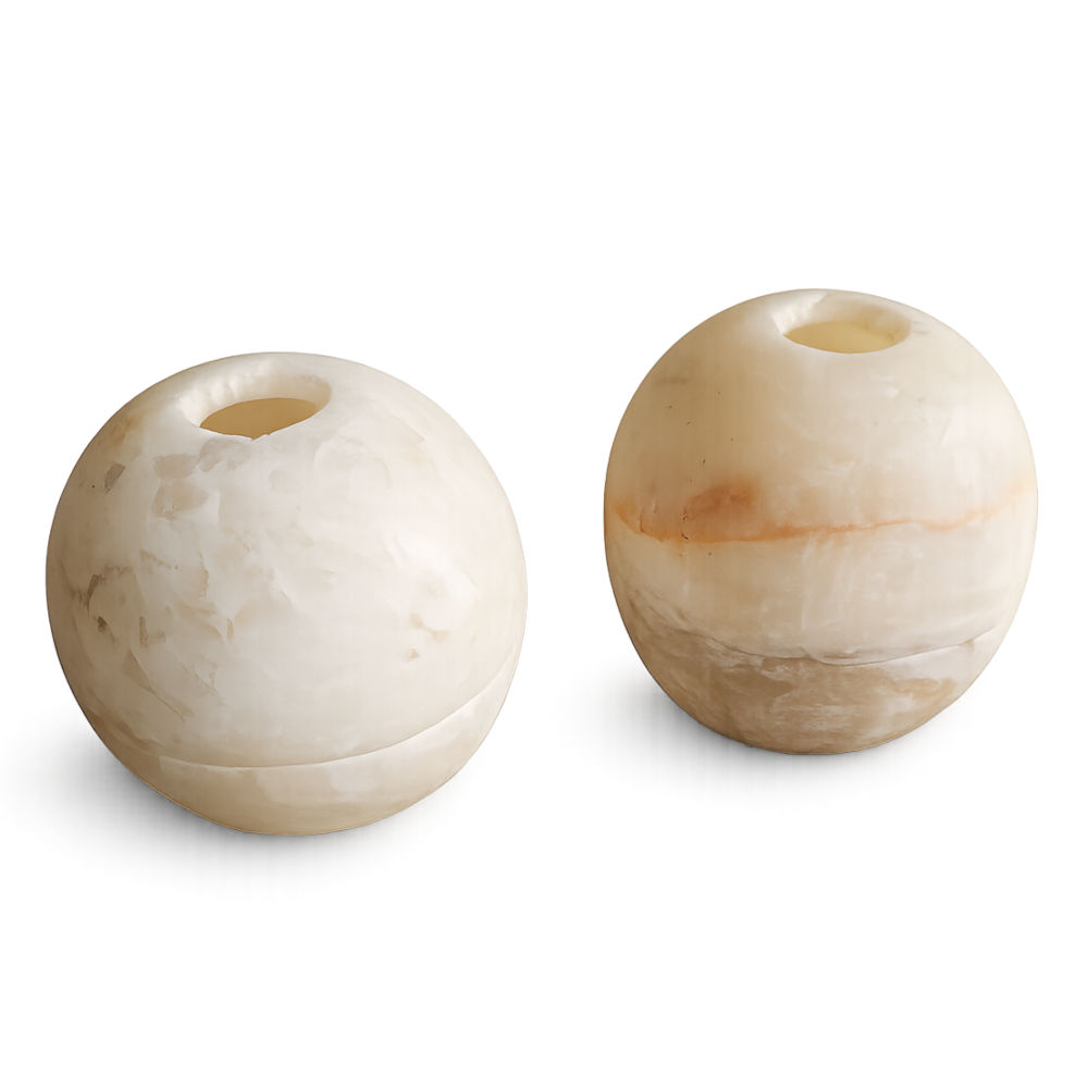 Cahaya Onyx Teelichthalter im 2er-Set, naturweiß, Ø 10 cm 1 Onyx Leuchte im Set