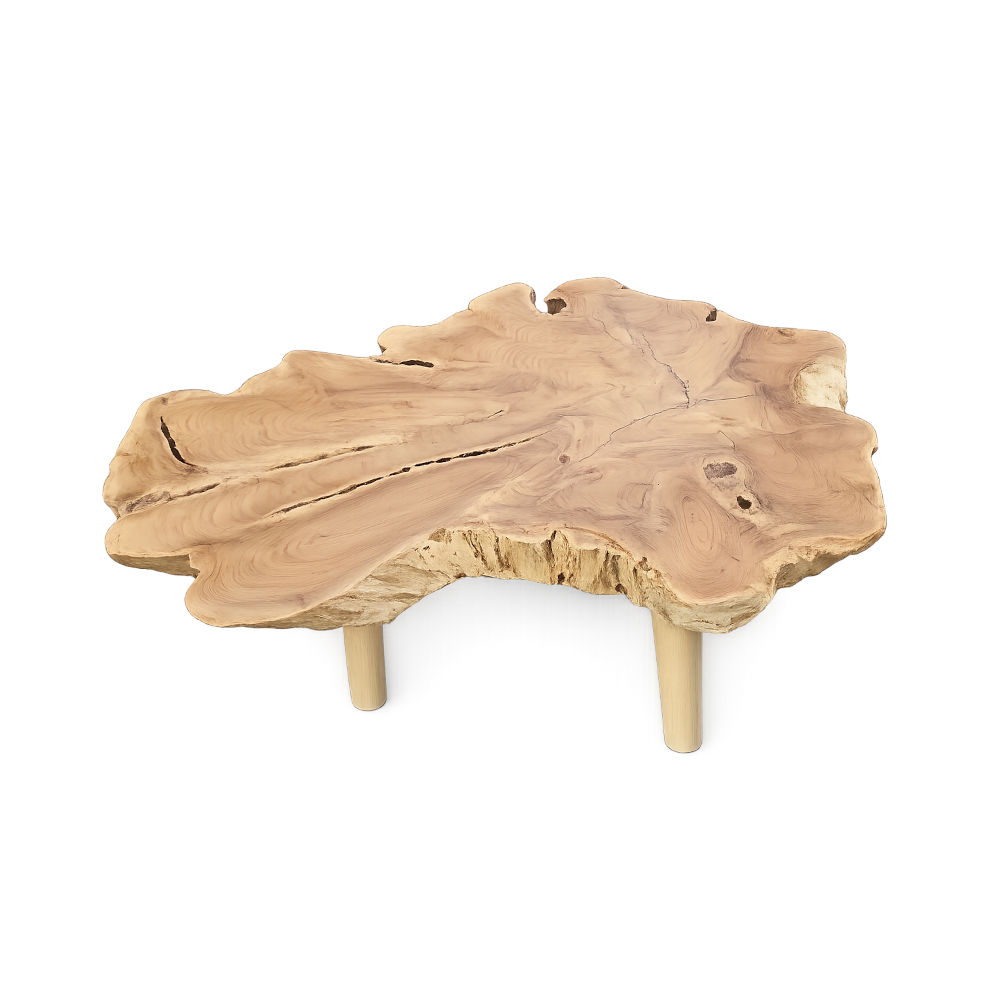Root Flow Couchtisch aus massivem Wurzelholz, 100 cm 1 Teakholz Tisch natuerlich geformt - hell