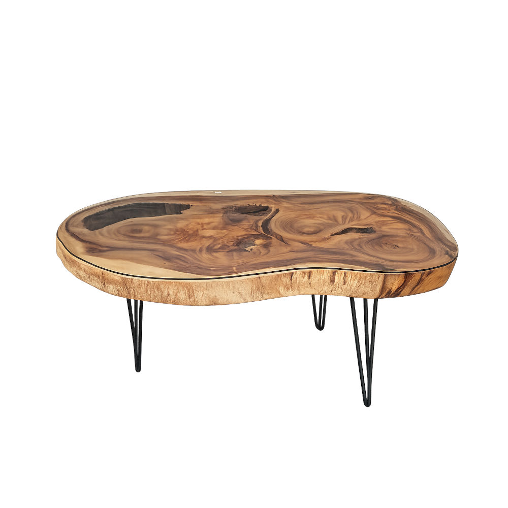 Amoeba Nature Couchtisch mit organischer Glasplatte, 120 cm 1 Tisch amoebe Form mit Glasplatte