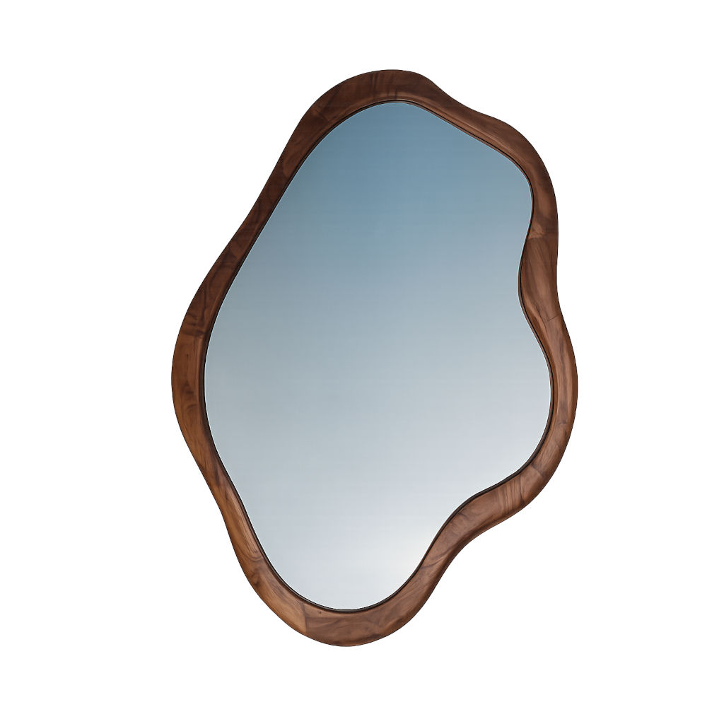 Wandspiegel amoebe Form mit Teakholz